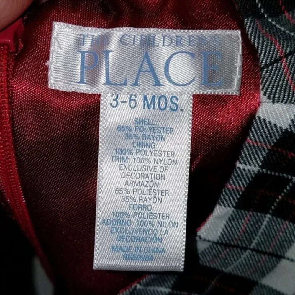 The Children's Place Dress Baby 3-6 Months Red Black White Plaid Valentine's Day